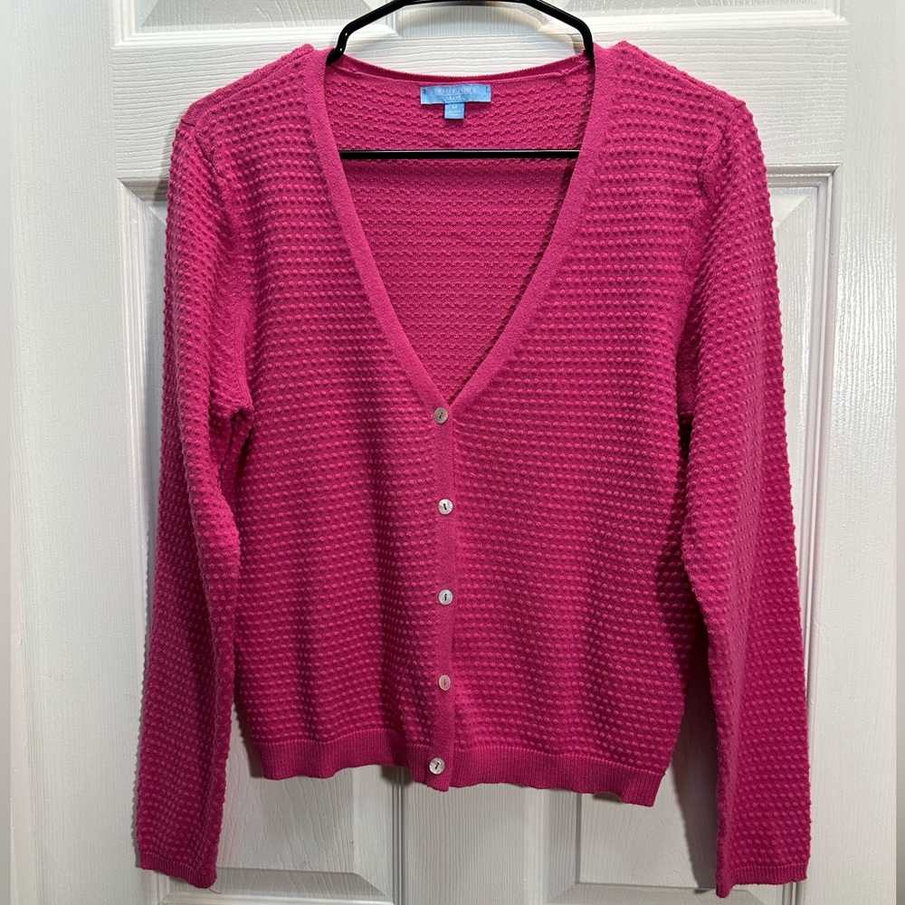 Draper James Raspberry Pink Textured V-Neck Cardigan
